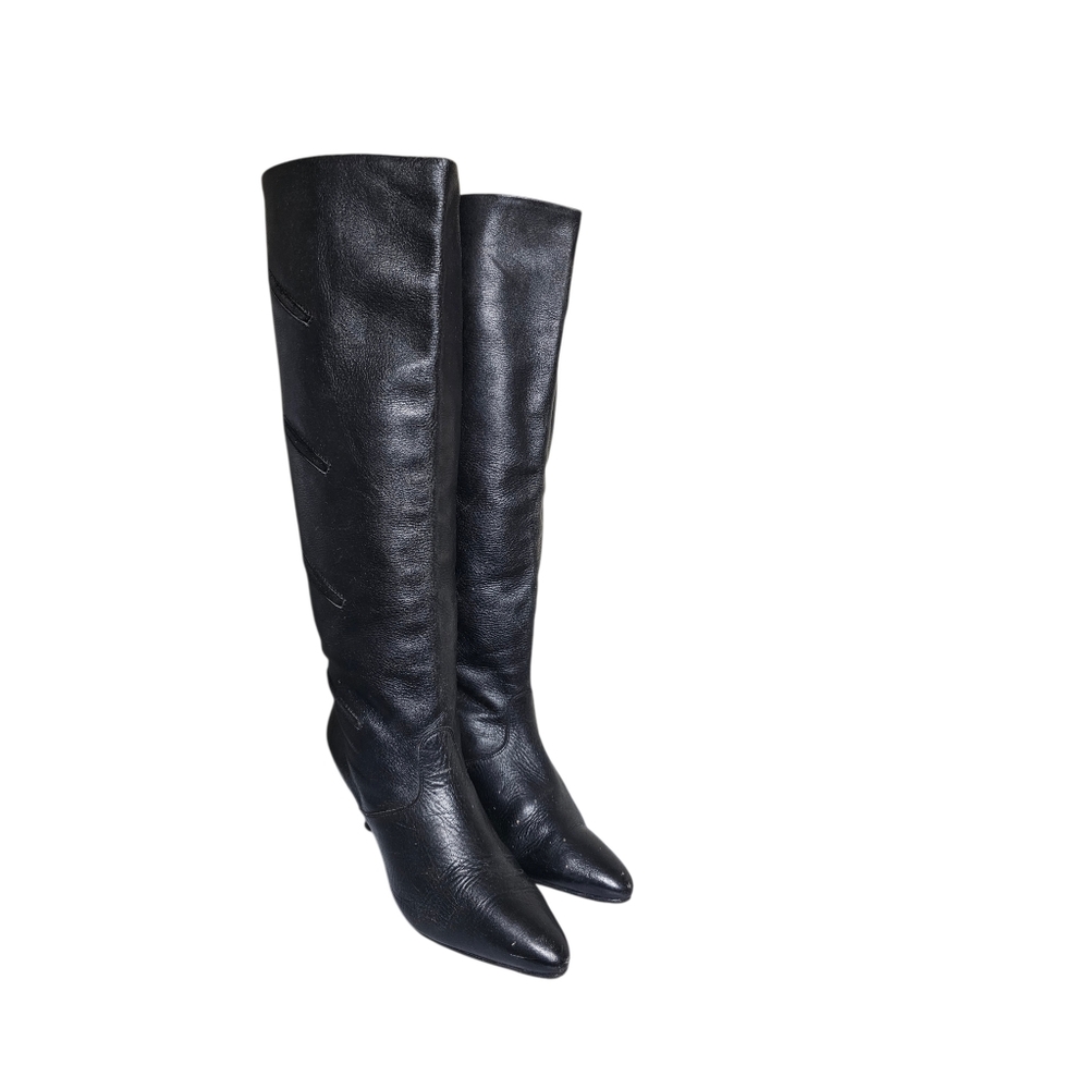 Vintage Maria Pia Black Leather Knee High  Pull On Boots 7.5 M